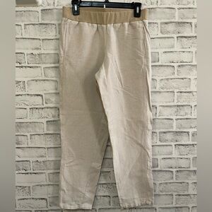 Women’s Pure J.Jill blue pull-on pants, linen blend, tank/white stripe, size XSP